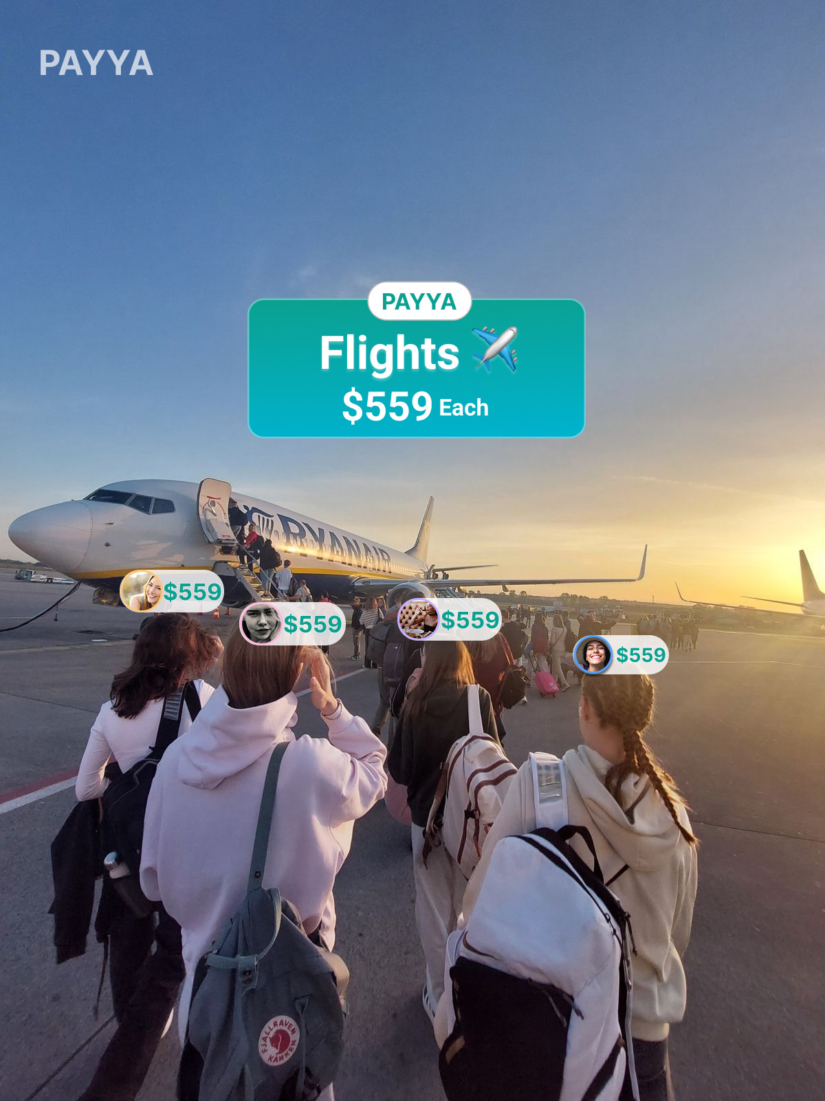 Split flights with friends on Payya