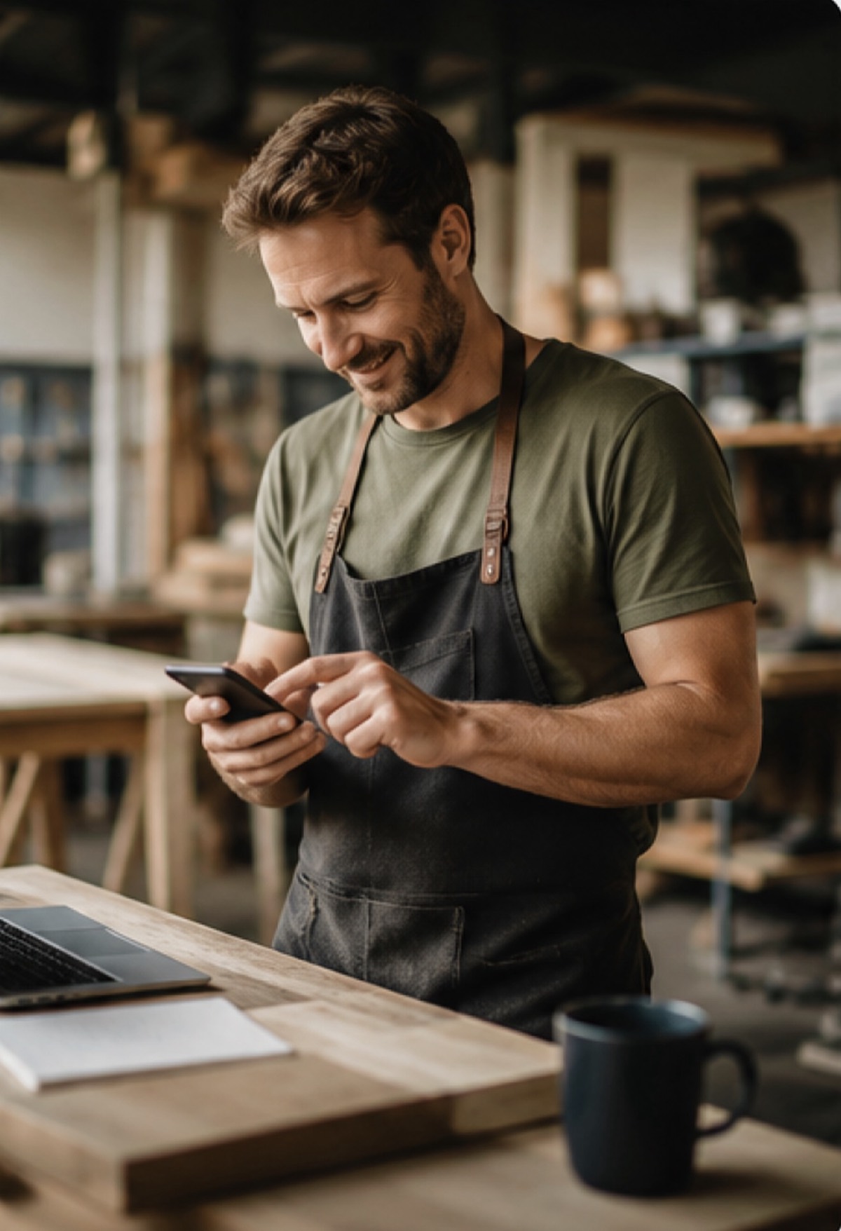 A woodworker getting paid with Payya