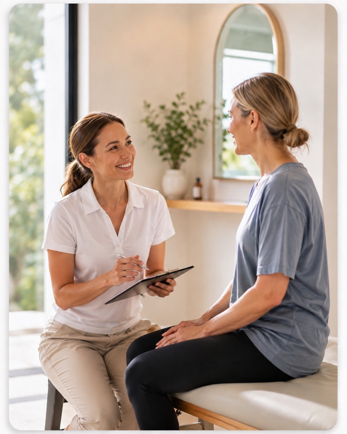 Allied health practitioner with a patient in a clinic