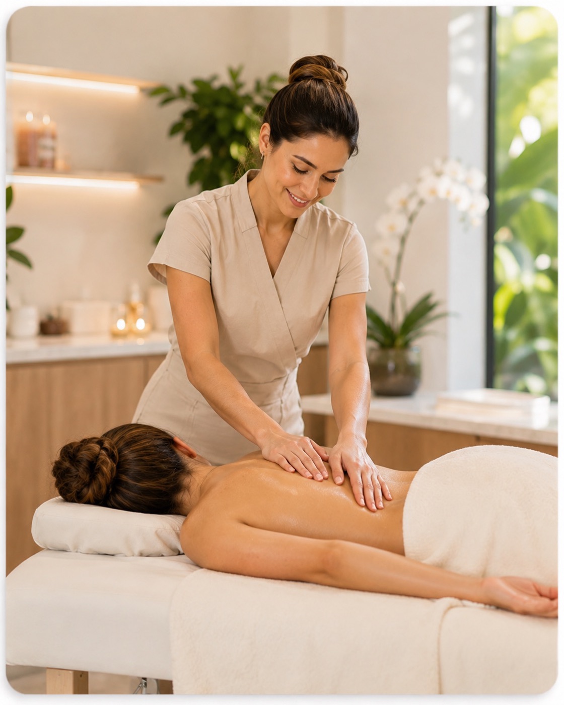 Massage therapist in a calm wellness studio